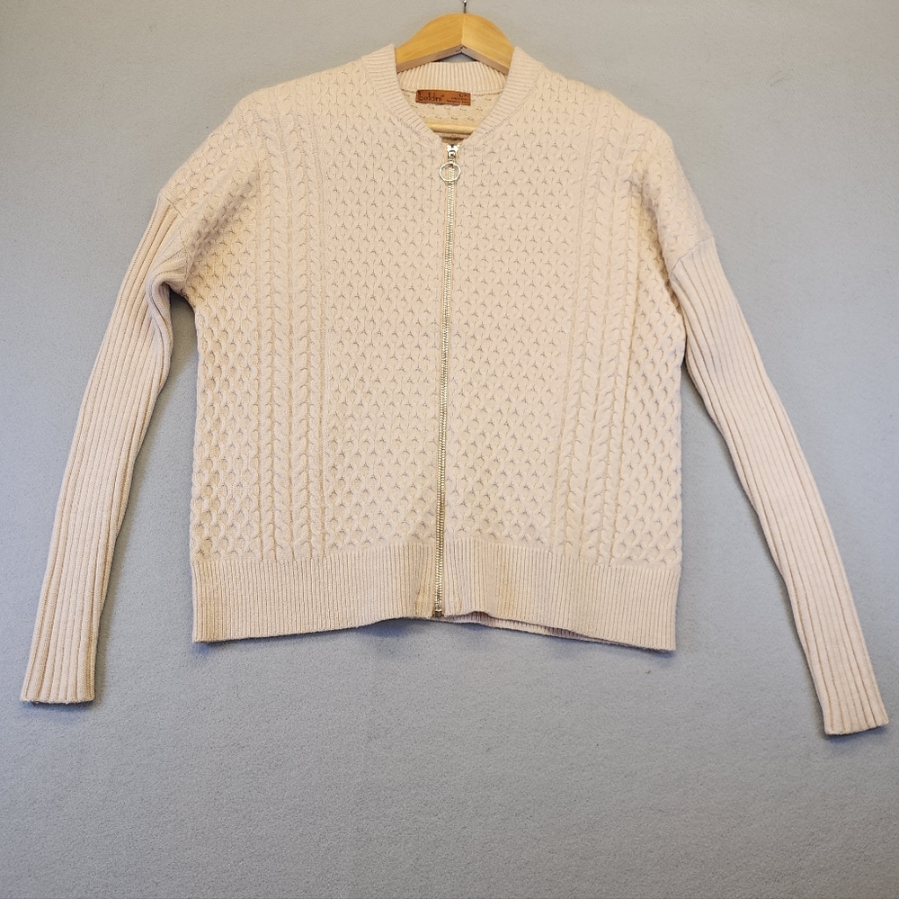 Belldini Heather Oatmeal Cable Knit Zip Up Cardigan Sweater Small NWT AS255384